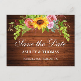 Rustikales Holz Sonnenblumen Save the Date Einladungspostkarte