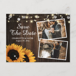Rustikales Holz Sonnenblumen Save the Date Foto Ankündigungspostkarte