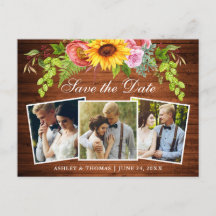 Rustikales Holz Sonnenblumen Save the Date Foto