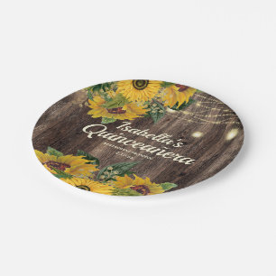 Rustikales Holz Sonnenblumen String Lights Quincea Pappteller