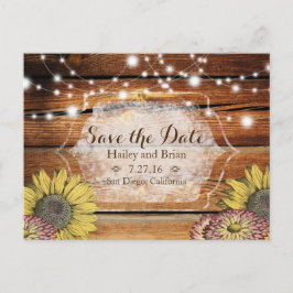 Rustikales Holz, Sonnenblumen, Typografie Save the Ankündigungspostkarte