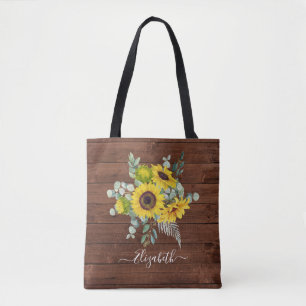 Rustikales Holz Sonnenblumen Wasserfarbe Tasche