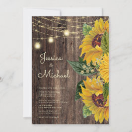 Rustikales Holz Sonnenblumenstrandlicht Hochzeit Einladung