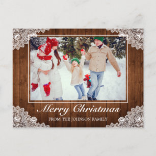Rustikales Holz & Spitzen Foto Frohe Weihnachtsgrü Ankündigungspostkarte