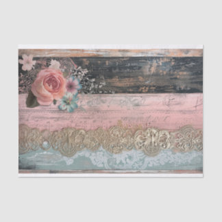 Rustikales Holz, Spitzen, pastellfarbene Blume Seidenpapier