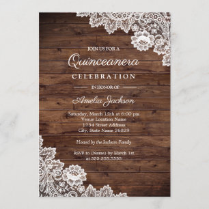 Rustikales Holz Spitzen Quinceanera Einladung