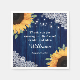 Rustikales Holz Spitzen Sonnenblumen Navy Blue Wed Serviette