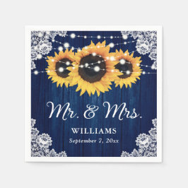 Rustikales Holz Spitzen Sonnenblumen Navy Blue Wed Serviette