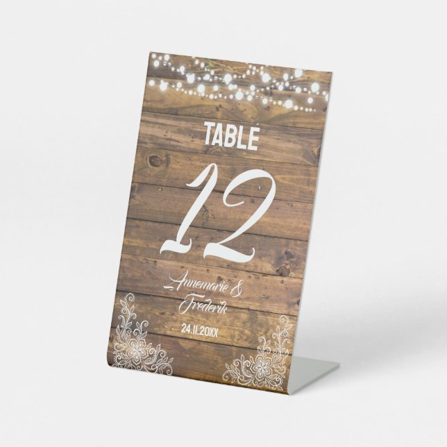 Rustikales Holz Spitzen Twinkle Lights Sockelschild (Vorderseite)