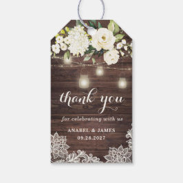 Rustikales Holz Spitzen Weiße Blume Mason Jar Stri Geschenkanhänger