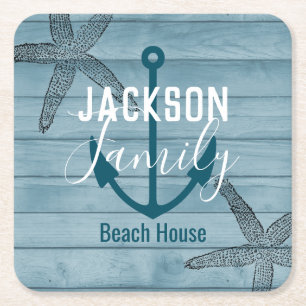 Rustikales Holz Starfish Custom Family Beach House Rechteckiger Pappuntersetzer