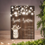 Rustikales Holz-Streichellichter Mauerglas Sweet 1 Einladung<br><div class="desc">Eine coole,  rustikale Herbstfeier Sweet 16 Geburtstagsparty. Mit Lichtern und Sternen,  einem glühenden Glaskeramikglas mit wilden Blume aus rustikalem Braunholz,  mit handgeschriebener Boho-Kalligraphie.</div>