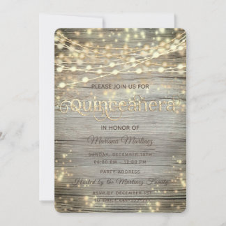 Rustikales Holz Streichlichter glänzen Gold Einladung