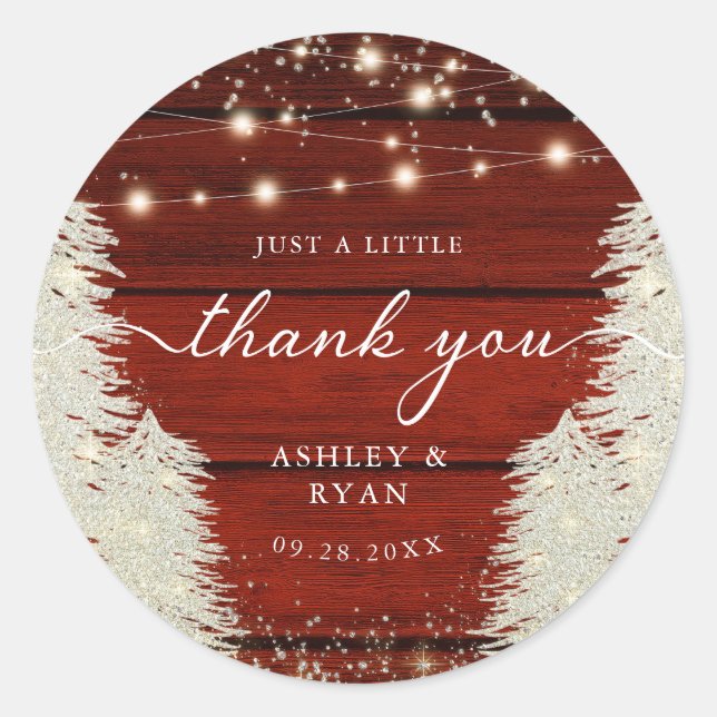 Rustikales Holz-String Lichter Bäume Hochzeit Viel Runder Aufkleber (Vorderseite)