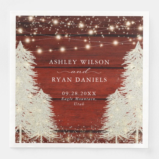 Rustikales Holz | String Lights | Baumhochzeit Serviette (Vorderseite)