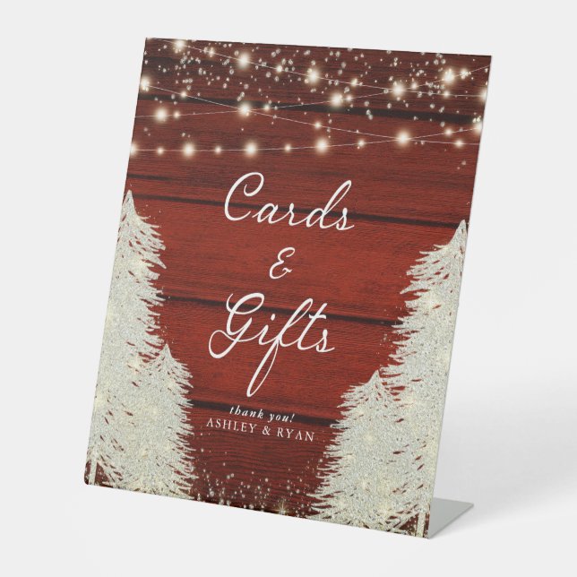 Rustikales Holz | String Lights | Baumkarten und G Sockelschild (Vorderseite)