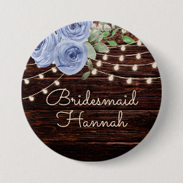 Rustikales Holz String Lights Blue Floral Bridesma Button