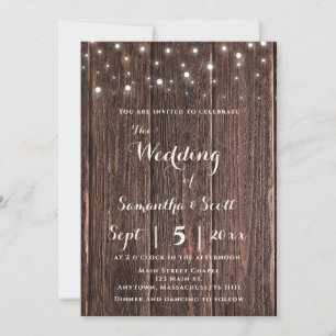 Rustikales Holz String Lights Boho Hochzeitseinlad Einladung