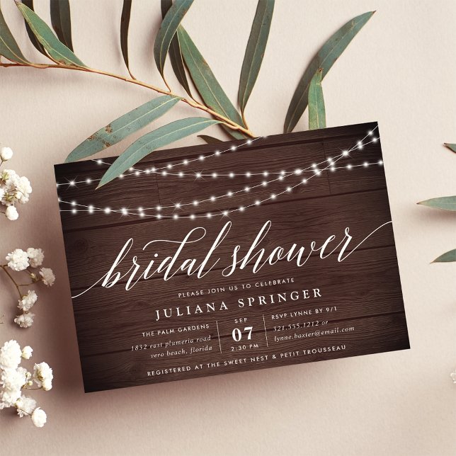 Rustikales Holz String Lights Bridal Dusche Einlad Einladung (Von Creator hochgeladen)