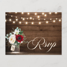 Rustikales Holz String Lights Burgund Floral UAWG Postkarte