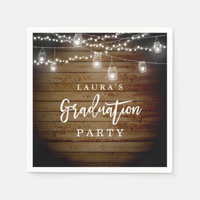Rustikales Holz String Lights Graduation Party Nap Serviette (Vorderseite)