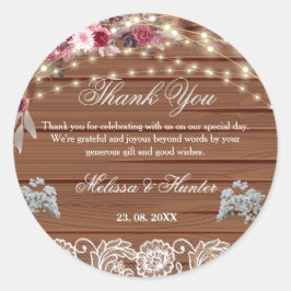 Rustikales Holz String Lights Hochzeit Vielen Dank Runder Aufkleber