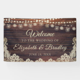 Rustikales Holz String Lights Jars Ivory Lace Wedd Banner