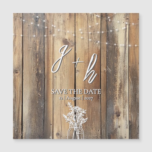 Rustikales Holz String Lights Mason Jar Speichern  Magnetkarte (Vorderseite)