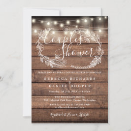 Rustikales Holz String Lights Paare Dusche Einladung