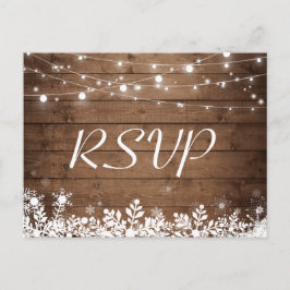 Rustikales Holz String Lights Snowflakes Wedding R Einladungspostkarte