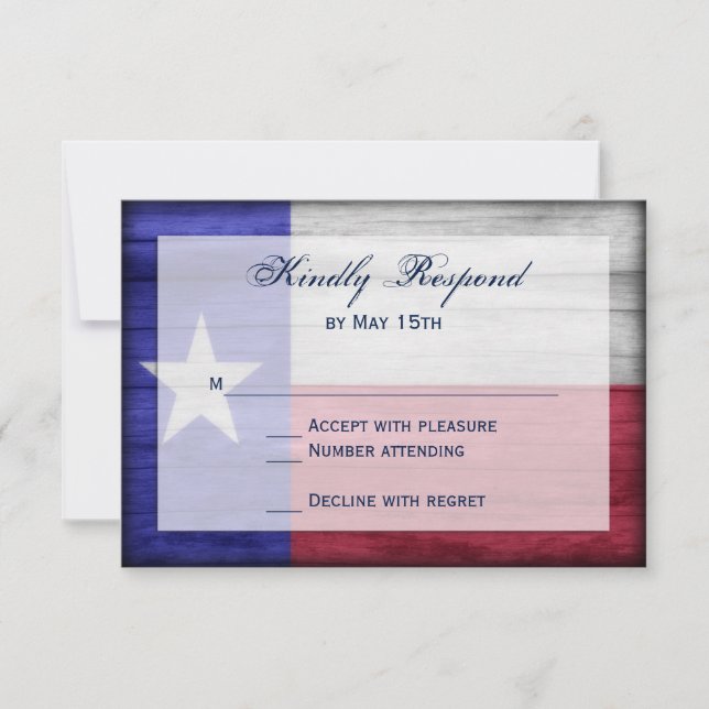 Rustikales Holz Texas Flag Hochzeitskarten RSVP Karte (Vorderseite)