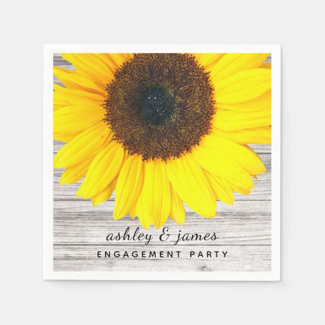 Rustikales Holz Textur Sonnenblumen Party Papier Serviette (Vorderseite)