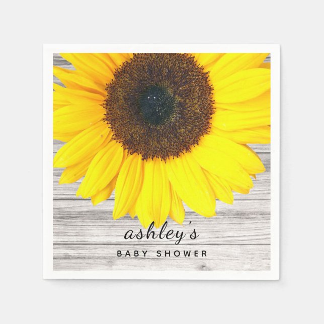 Rustikales Holz Textur Sonnenblumen Party Papier Serviette (Vorderseite)