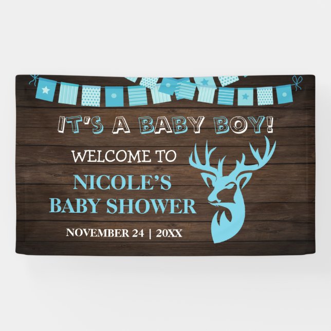 Rustikales Holz Thema Hirsch Baby Boy Dusche Hinte Banner (Horizontal)