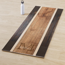 Rustikales Holz-Ton-Monogramm-Streifendesign Yogamatte