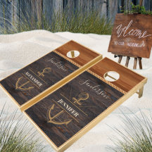 Rustikales Holz Tone Coastal Anchor Nautical Monog