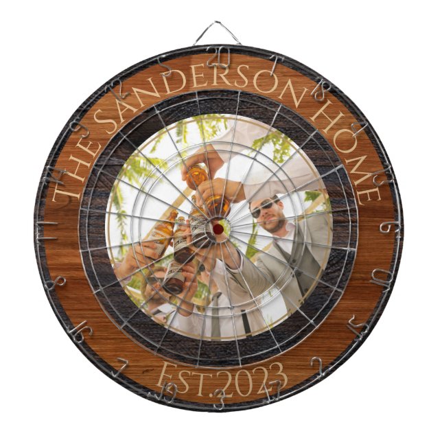 Rustikales Holz Tone Familienname Foto Dart Board Dartscheibe (vorne)
