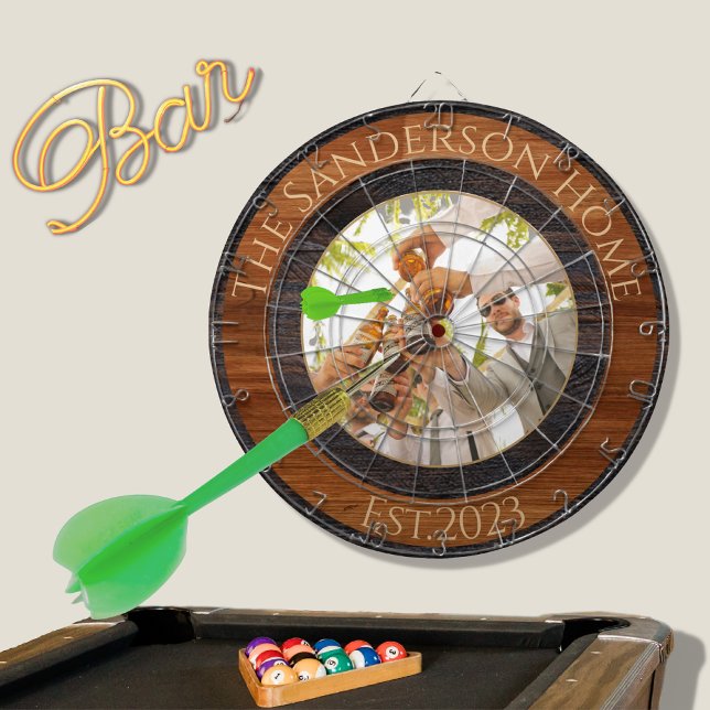 Rustikales Holz Tone Familienname Foto Dart Board Dartscheibe (Von Creator hochgeladen)