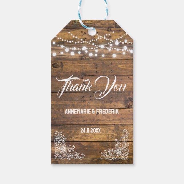 Rustikales Holz Twinkle Lights Gefallen Tasche Geschenkanhänger (Vorderseite)