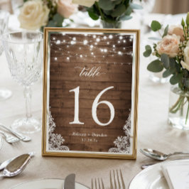 Rustikales Holz Twinkle Lights Hochzeit Tischnumme RSVP Karte