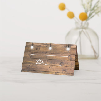 Rustikales Holz Twinkle Lights Lace Wedding Platzk Platzkarte