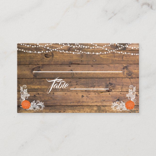 Rustikales Holz Twinkle Lights Lace Wedding Platzk Platzkarte (Vorderseite)