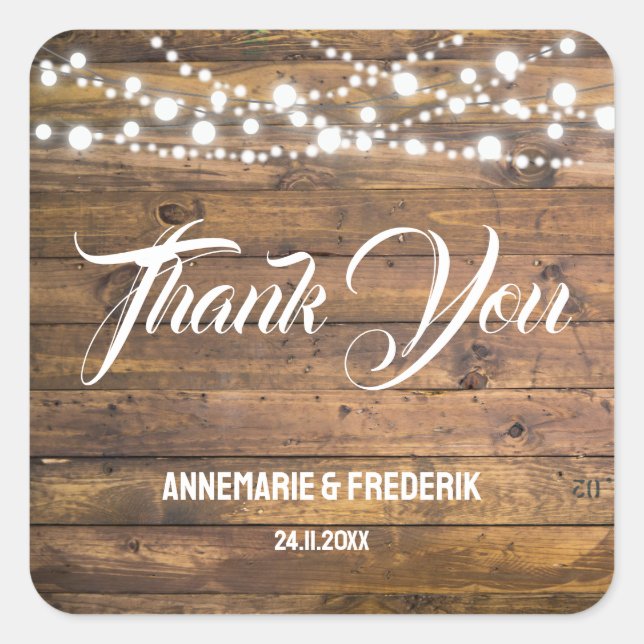 Rustikales Holz Twinkle Lights Quadratischer Aufkleber (Vorderseite)