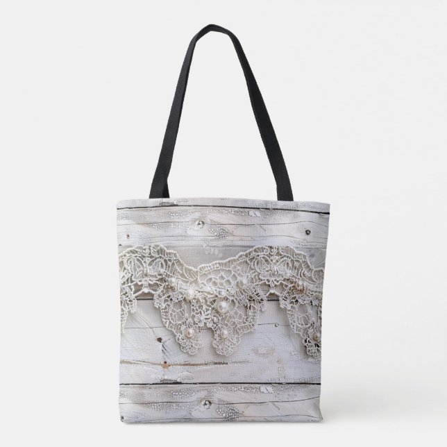 Rustikales Holz und antike Spitze Tasche (Rückseite)