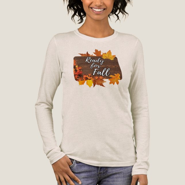 Rustikales Holz und Blätter fallen Langschläfer-Sh Tri-Blend Shirt (Vorderseite)