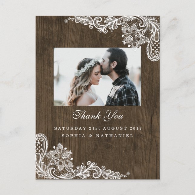 Rustikales Holz und blühweiße Spitzen Elegant Viel Postkarte (Vorderseite)