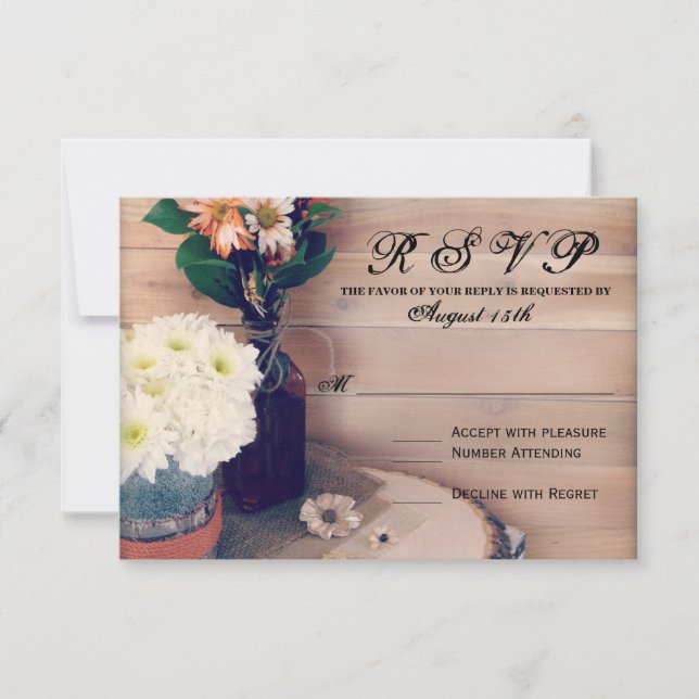 Rustikales Holz und Blume Hochzeiten von RSVP-Kart RSVP Karte (Vorderseite)