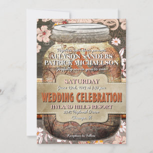 Rustikales Holz und Blumenmason Jar Hochzeit Einla Einladung