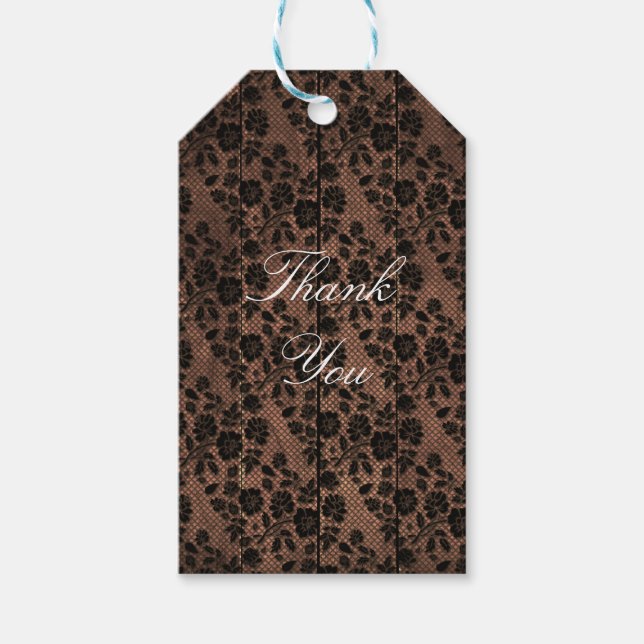 Rustikales Holz und Blütenlace Lacy Lingerie Dusch Geschenkanhänger (Vorderseite)