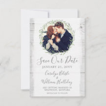 Rustikales Holz und botanischer Leaf-Kranz Save th